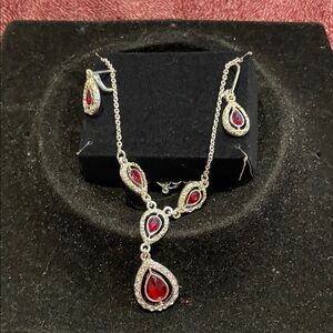 Avon Silver Necklace with Red Accents